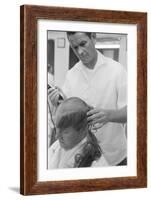 New U.S. Army draft recruit getting his hair cut by a barber, May 15 1967-Warren K. Leffler-Framed Photographic Print