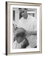 New U.S. Army draft recruit getting his hair cut by a barber, May 15 1967-Warren K. Leffler-Framed Photographic Print