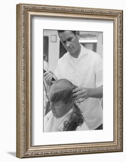 New U.S. Army draft recruit getting his hair cut by a barber, May 15 1967-Warren K. Leffler-Framed Photographic Print