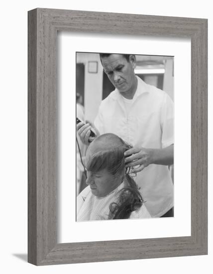 New U.S. Army draft recruit getting his hair cut by a barber, May 15 1967-Warren K. Leffler-Framed Photographic Print