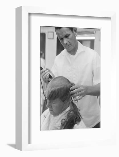 New U.S. Army draft recruit getting his hair cut by a barber, May 15 1967-Warren K. Leffler-Framed Photographic Print