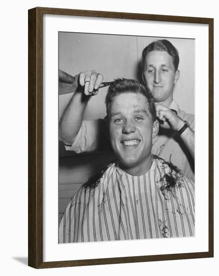 New US Sailor Getting a Haircut at the Great Lakes Naval Training Station-Bernard Hoffman-Framed Premium Photographic Print