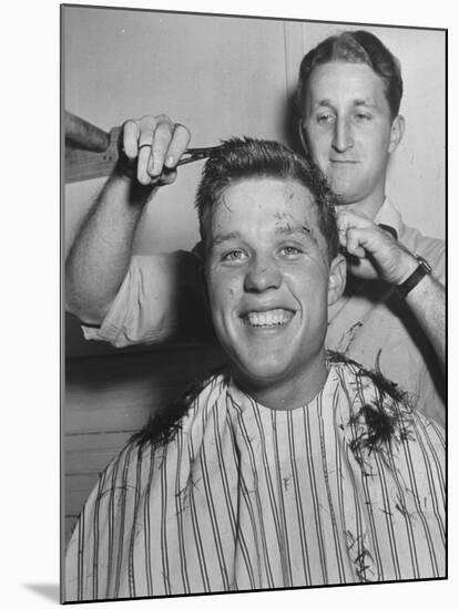 New US Sailor Getting a Haircut at the Great Lakes Naval Training Station-Bernard Hoffman-Mounted Premium Photographic Print