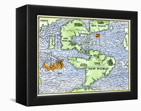 New World Geography According to a Mapmaker of 1540-null-Framed Premier Image Canvas