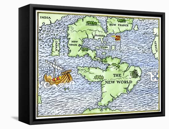 New World Geography According to a Mapmaker of 1540-null-Framed Premier Image Canvas