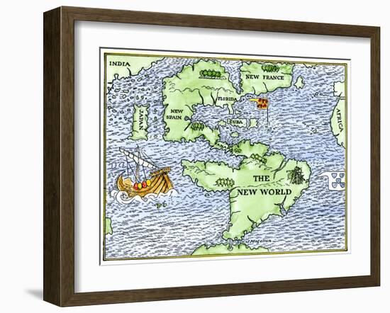 New World Geography According to a Mapmaker of 1540-null-Framed Giclee Print