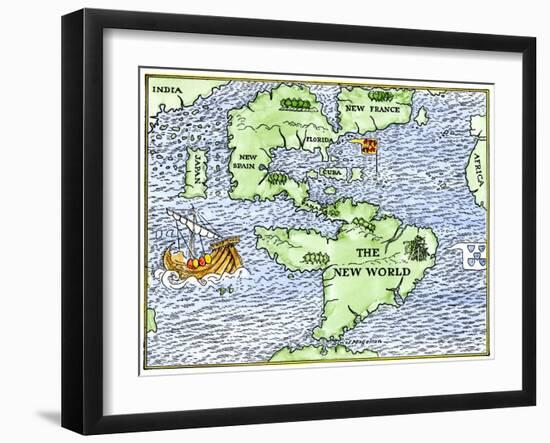 New World Geography According to a Mapmaker of 1540-null-Framed Giclee Print