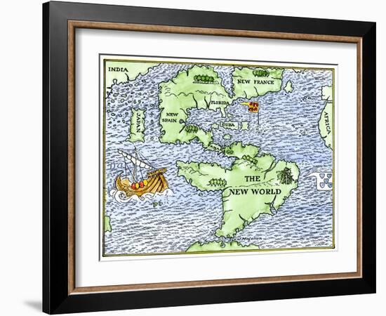 New World Geography According to a Mapmaker of 1540-null-Framed Giclee Print