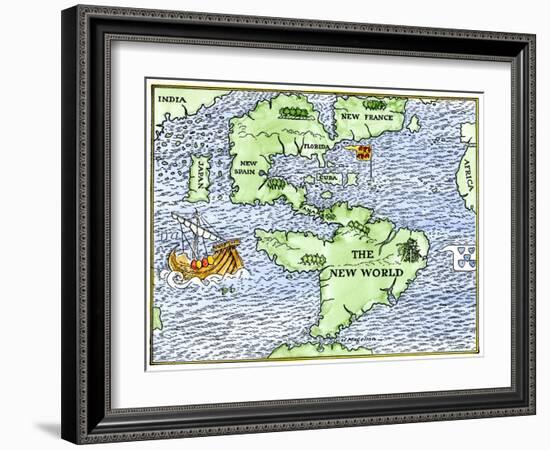 New World Geography According to a Mapmaker of 1540-null-Framed Giclee Print