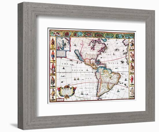 New World Map, 1616-John Speed-Framed Giclee Print