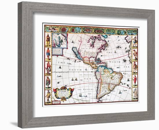 New World Map, 1616-John Speed-Framed Giclee Print