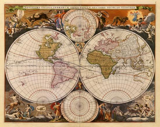 New World Map 17th Century Art Print Nicholas Visscher Art Com 17th Century World Map