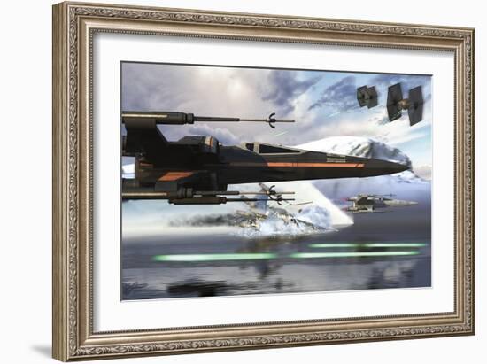 New X-Wing Model Cruising over a Lake to Attack the Empire-Stocktrek Images-Framed Art Print