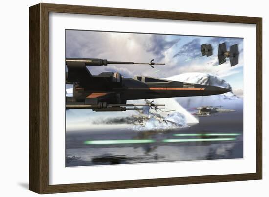 New X-Wing Model Cruising over a Lake to Attack the Empire-Stocktrek Images-Framed Art Print