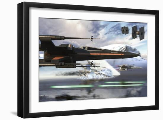 New X-Wing Model Cruising over a Lake to Attack the Empire-Stocktrek Images-Framed Art Print