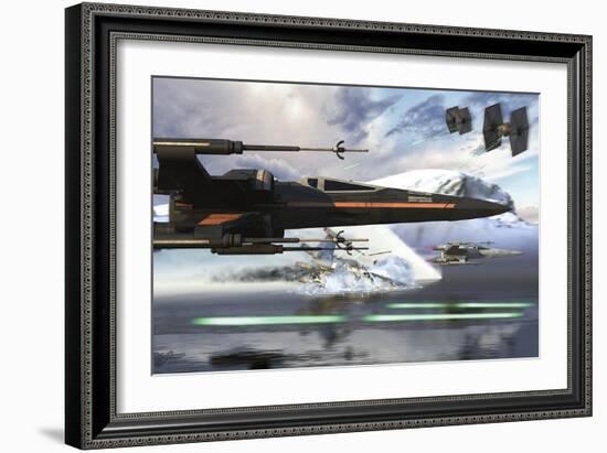 New X-Wing Model Cruising over a Lake to Attack the Empire-Stocktrek Images-Framed Art Print