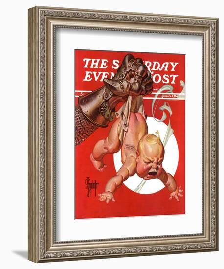 "New Year and Warring Fist," Saturday Evening Post Cover, January 4, 1941-Joseph Christian Leyendecker-Framed Giclee Print