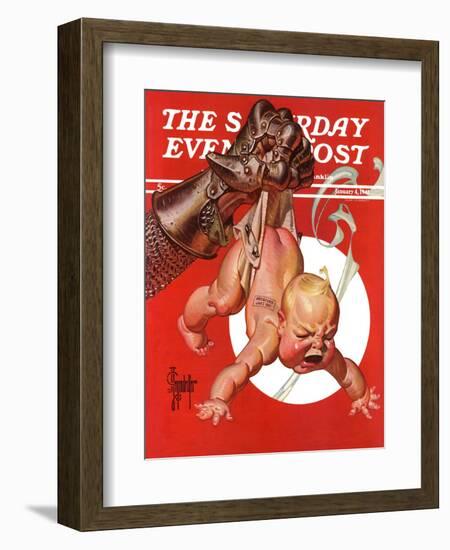 "New Year and Warring Fist," Saturday Evening Post Cover, January 4, 1941-Joseph Christian Leyendecker-Framed Giclee Print