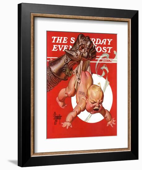 "New Year and Warring Fist," Saturday Evening Post Cover, January 4, 1941-Joseph Christian Leyendecker-Framed Giclee Print