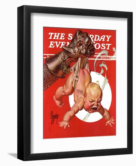 "New Year and Warring Fist," Saturday Evening Post Cover, January 4, 1941-Joseph Christian Leyendecker-Framed Giclee Print