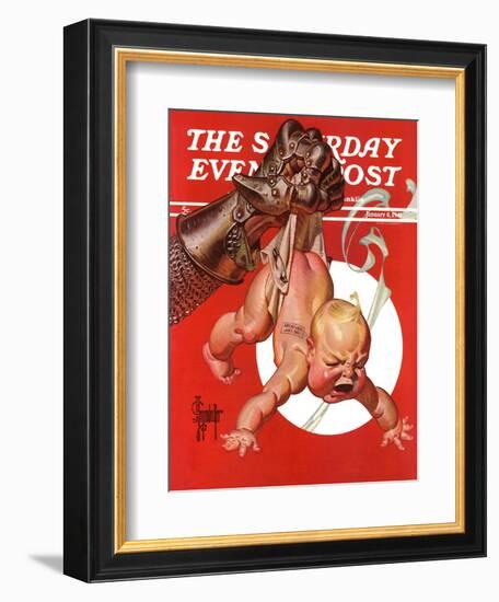 "New Year and Warring Fist," Saturday Evening Post Cover, January 4, 1941-Joseph Christian Leyendecker-Framed Giclee Print