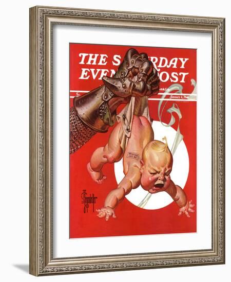 "New Year and Warring Fist," Saturday Evening Post Cover, January 4, 1941-Joseph Christian Leyendecker-Framed Giclee Print