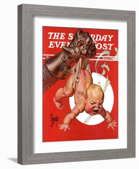 "New Year and Warring Fist," Saturday Evening Post Cover, January 4, 1941-Joseph Christian Leyendecker-Framed Giclee Print