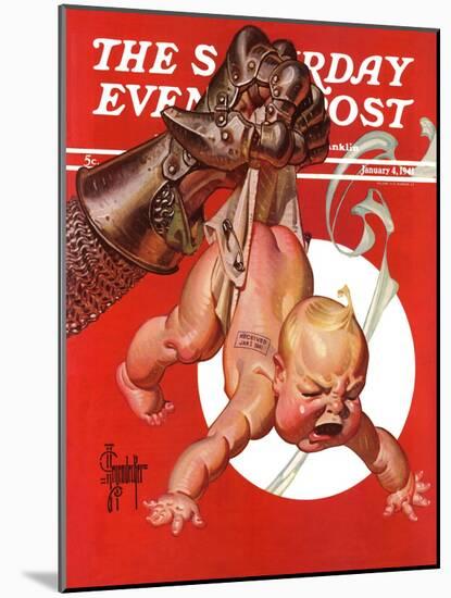 "New Year and Warring Fist," Saturday Evening Post Cover, January 4, 1941-Joseph Christian Leyendecker-Mounted Giclee Print