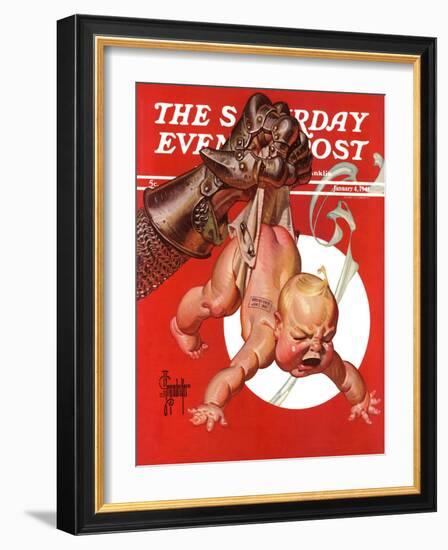 "New Year and Warring Fist," Saturday Evening Post Cover, January 4, 1941-Joseph Christian Leyendecker-Framed Giclee Print