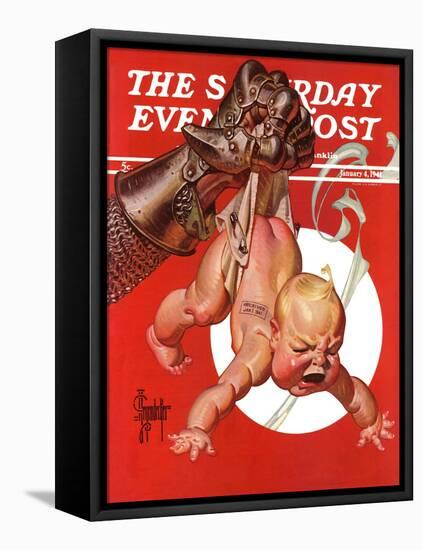 "New Year and Warring Fist," Saturday Evening Post Cover, January 4, 1941-Joseph Christian Leyendecker-Framed Premier Image Canvas