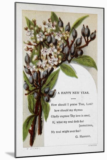 New Year Greetings Card With Floral Decoration and Poem by G. Herbert-W. Dickes-Mounted Giclee Print