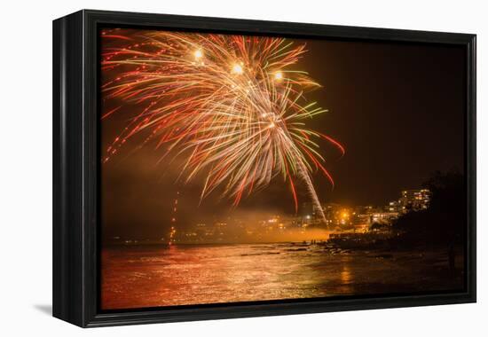 New Year's Eve Fireworks, Kings Beach, Sunshine Coast, Queensland, Australia-Mark A Johnson-Framed Premier Image Canvas