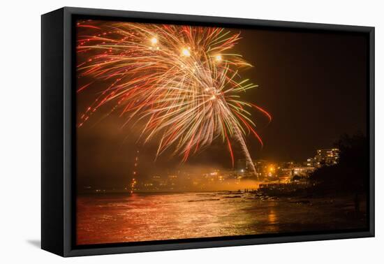 New Year's Eve Fireworks, Kings Beach, Sunshine Coast, Queensland, Australia-Mark A Johnson-Framed Premier Image Canvas
