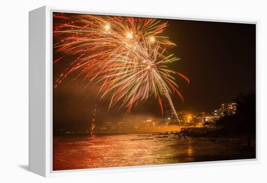 New Year's Eve Fireworks, Kings Beach, Sunshine Coast, Queensland, Australia-Mark A Johnson-Framed Premier Image Canvas