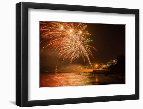 New Year's Eve Fireworks, Kings Beach, Sunshine Coast, Queensland, Australia-Mark A Johnson-Framed Photographic Print