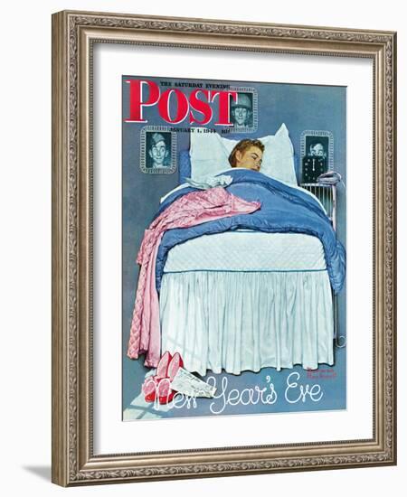 "New Year's Eve" Saturday Evening Post Cover, January 1,1944-Norman Rockwell-Framed Giclee Print