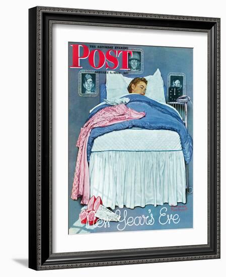 "New Year's Eve" Saturday Evening Post Cover, January 1,1944-Norman Rockwell-Framed Giclee Print