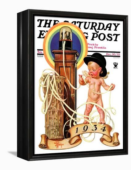 "New Year Tickertape," Saturday Evening Post Cover, December 30, 1933-Joseph Christian Leyendecker-Framed Premier Image Canvas