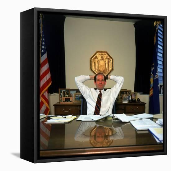 New York Attorney General Eliot Spitzer in His Manhattan Office at 120 Broadway-null-Framed Premier Image Canvas