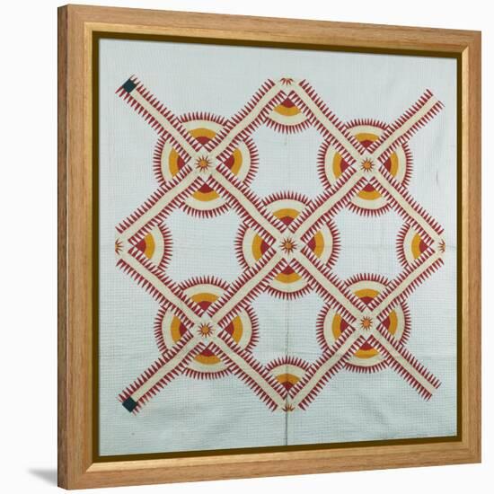 New York Beauty Coverlet, American, Pieced, Quilted and Appliqued Cotton, Circa 1870-null-Framed Premier Image Canvas