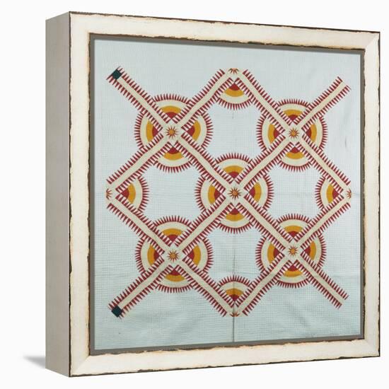 New York Beauty Coverlet, American, Pieced, Quilted and Appliqued Cotton, Circa 1870-null-Framed Premier Image Canvas