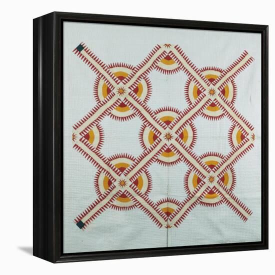 New York Beauty Coverlet, American, Pieced, Quilted and Appliqued Cotton, Circa 1870-null-Framed Premier Image Canvas