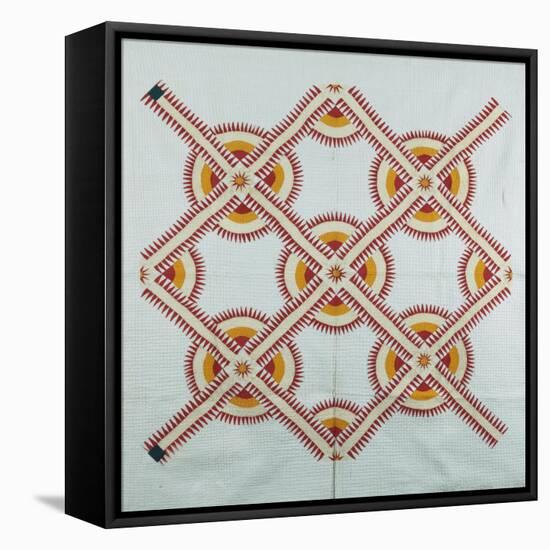 New York Beauty Coverlet, American, Pieced, Quilted and Appliqued Cotton, Circa 1870-null-Framed Premier Image Canvas