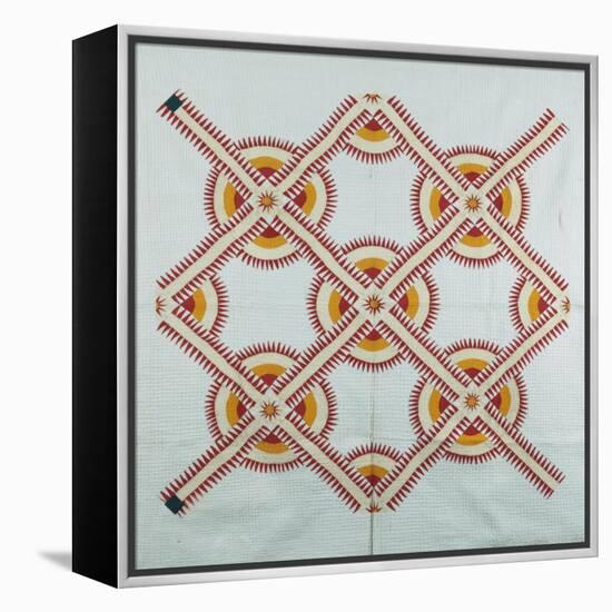 New York Beauty Coverlet, American, Pieced, Quilted and Appliqued Cotton, Circa 1870-null-Framed Premier Image Canvas