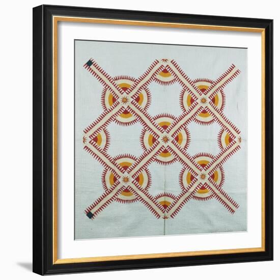 New York Beauty Coverlet, American, Pieced, Quilted and Appliqued Cotton, Circa 1870-null-Framed Giclee Print