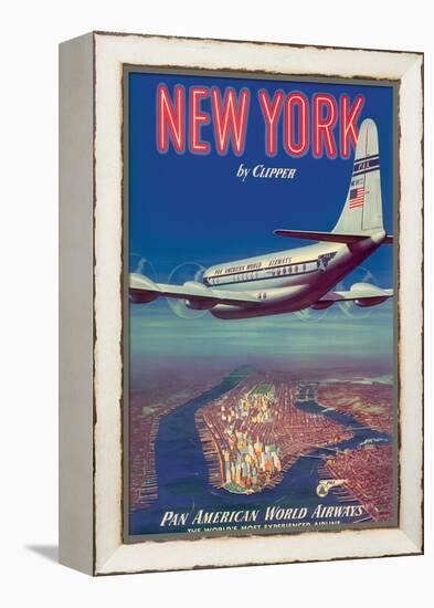 New York by Clipper - Pan American World Airways, Vintage Airline Travel Poster, 1950-Pacifica Island Art-Framed Stretched Canvas