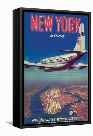 New York by Clipper - Pan American World Airways, Vintage Airline Travel Poster, 1950-Pacifica Island Art-Framed Stretched Canvas