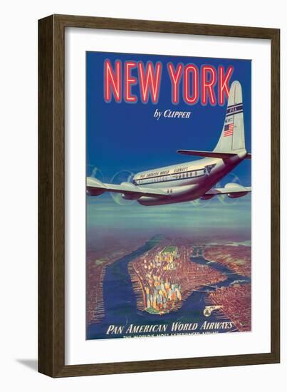 New York by Clipper - Pan American World Airways, Vintage Airline Travel Poster, 1950-Pacifica Island Art-Framed Art Print