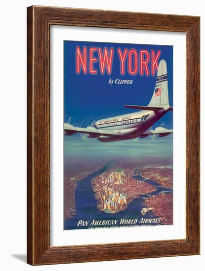 New York by Clipper - Pan American World Airways, Vintage Airline Travel Poster, 1950-Pacifica Island Art-Framed Art Print