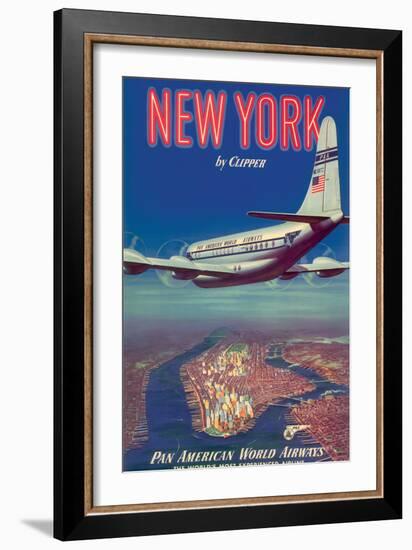 New York by Clipper - Pan American World Airways, Vintage Airline Travel Poster, 1950-Pacifica Island Art-Framed Art Print